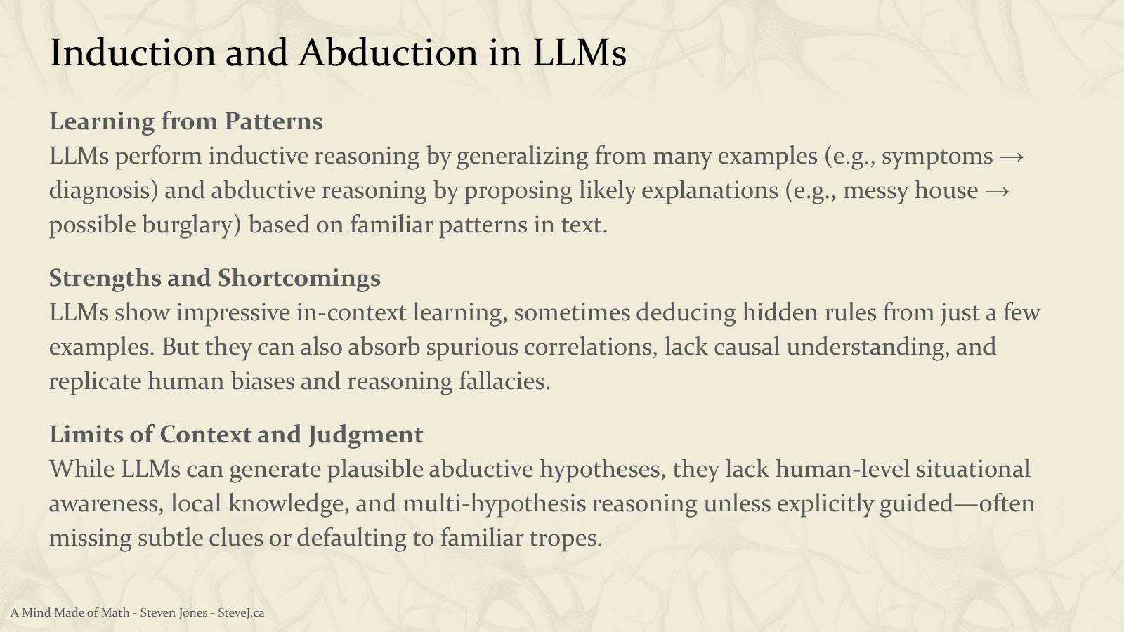 Slide 40: Induction and Abduction in LLMs