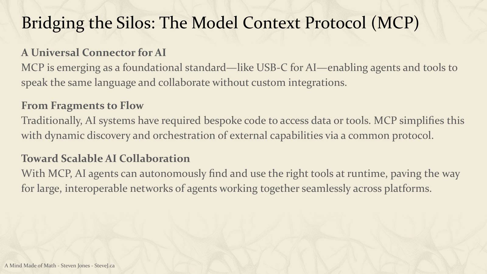 Slide 95: Bridging the Silos: The Model Context Protocol (MCP)