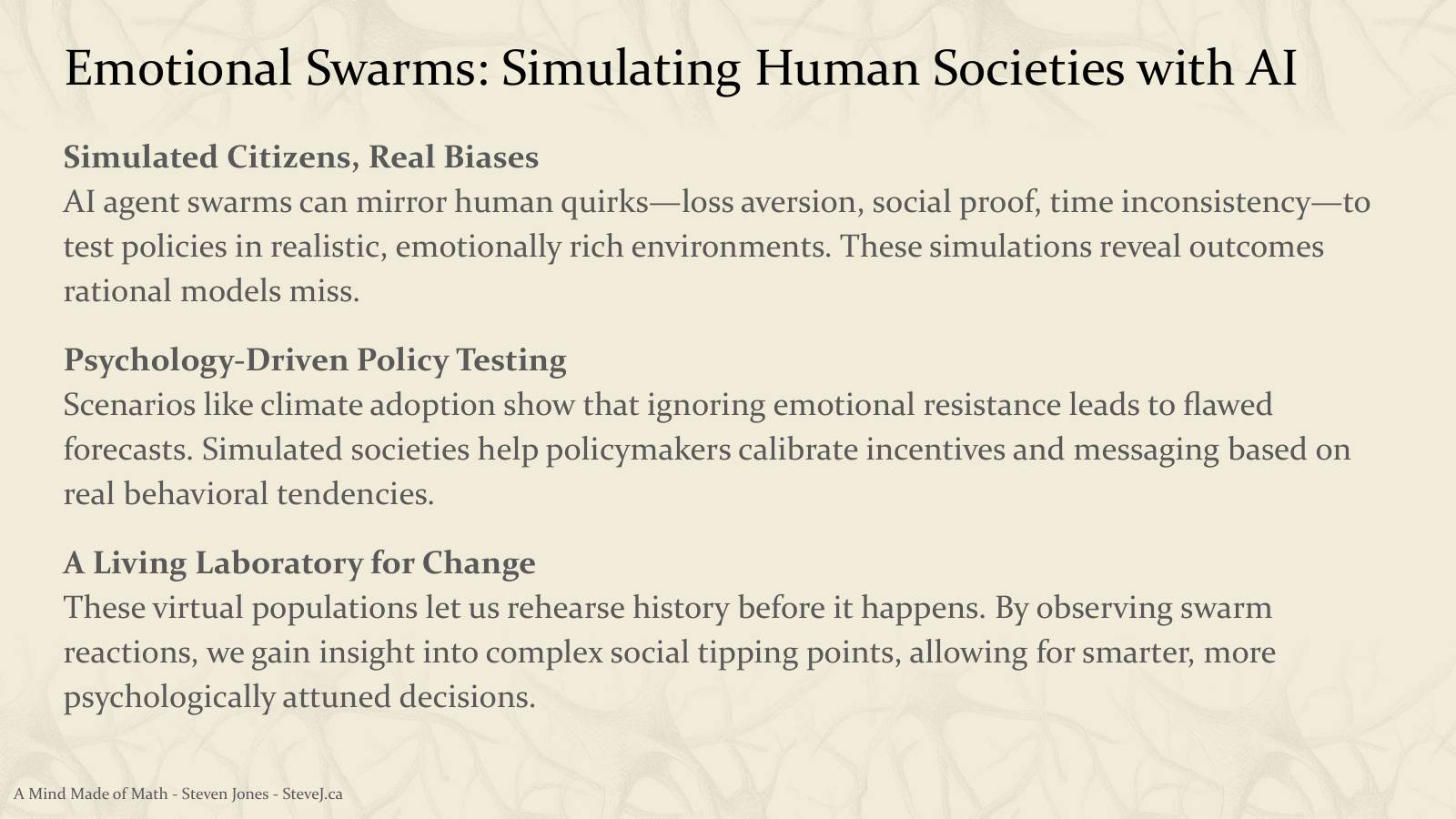 Slide 103: Emotional Swarms: Simulating Human Societies with AI