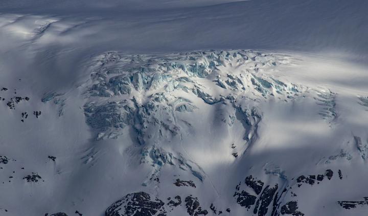 Glacier icefall in soft light